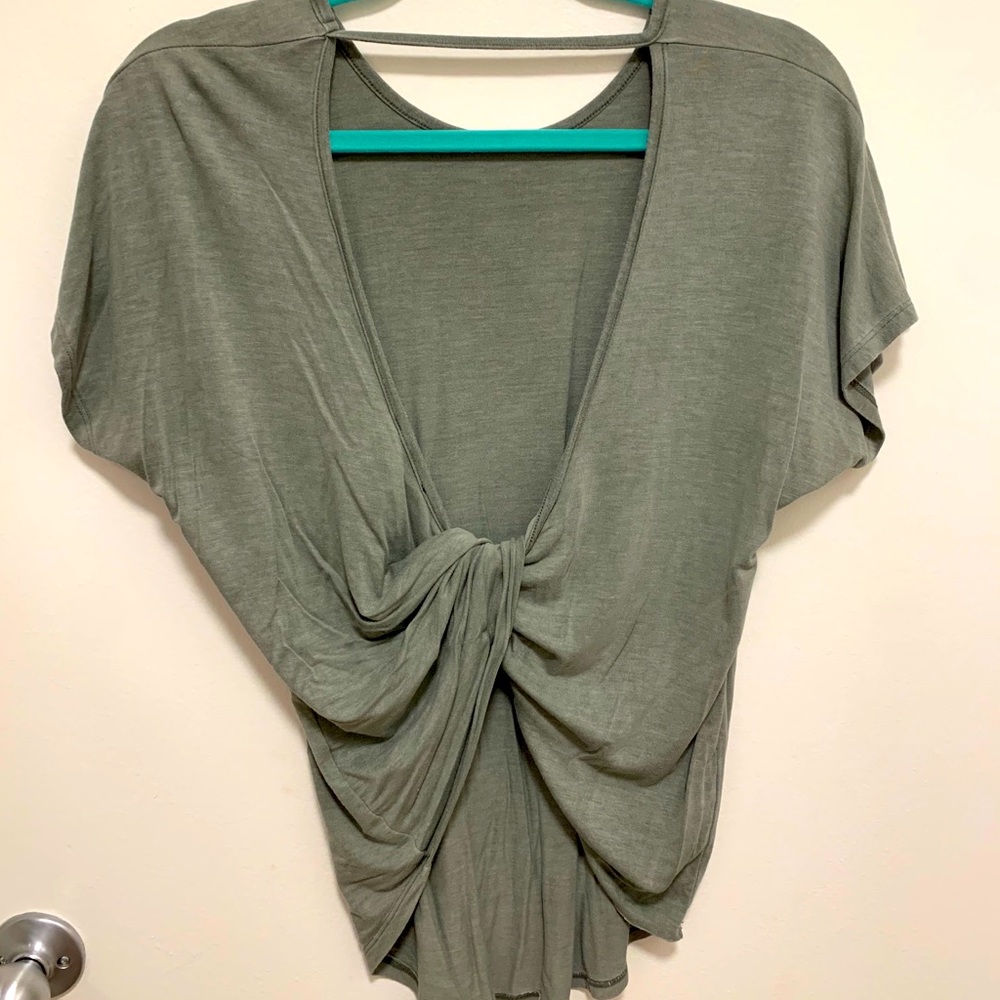 Olivaceous Soft Open Back Tee- Heather Gray/Green